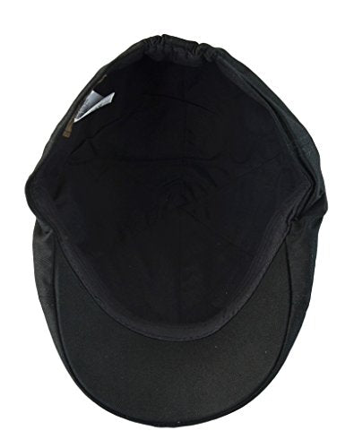 Men’s Flat Cap – 6 Panel Duckbill Ivy Hat, Lightweight Cotton Driving Cap with Elastic Band, Classic Newsboy Golf Hat - color: Black
