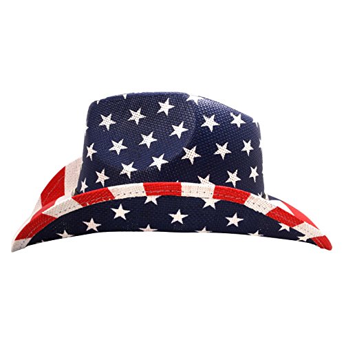 grinderPUNCH Straw Cowboy Hat for Men Women Western Cowgirl Outback Sun Hat - color: Modern Flag