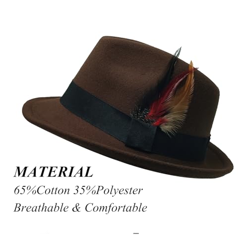 Unisex Trilby Hats Classic Fedora Hats for Women Men Dress Hats Felt Short Brim Fedoras Hat Panama Hat with Band - color: Brown