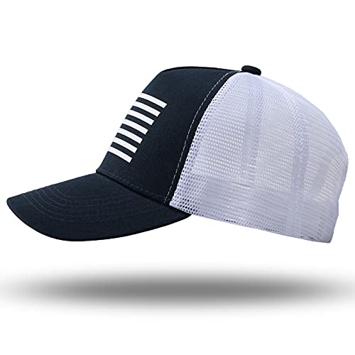 American Flag Trucker Hat - Snapback Hat, Baseball Cap for Men Women - Breathable Mesh Side, Adjustable Fit - for Casual Wear - color: Navy/White
