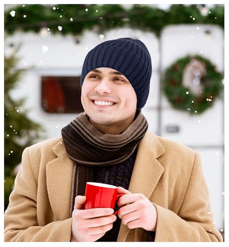 HiRui Knit Beanie for Men Women Kids, Winter Hats Warm Classic Daily Skull Caps - color: Navy-blue