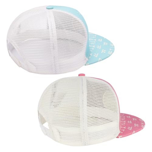 BASSDASH 2 Pack Flat Brim Trucker Cap Adjustable Snapback Hat Mesh Back for Men Women Fishing Hunting - color: Pack of 2, Turquoise & Pink
