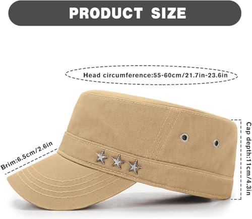 Initlove Cadet Army Cap Military Unisex Flat Top Hat for Men Women - color: Star Beige