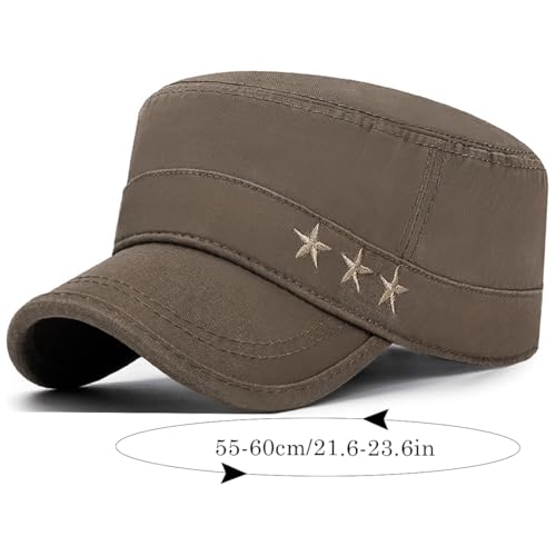 Cadet Hat Flat Top Hats Army Military Caps for Men Women - color: Brown 7
