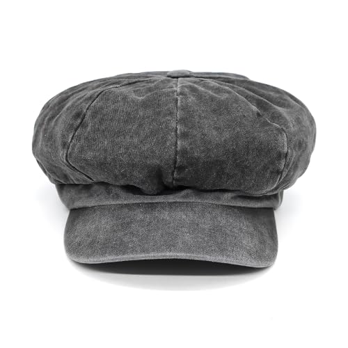WITHMOONS Plain Baker Boy Hat Twill Cotton Beret Cap Newsboy Hat Washed Adjustable JDG1582 - color: Charcoal