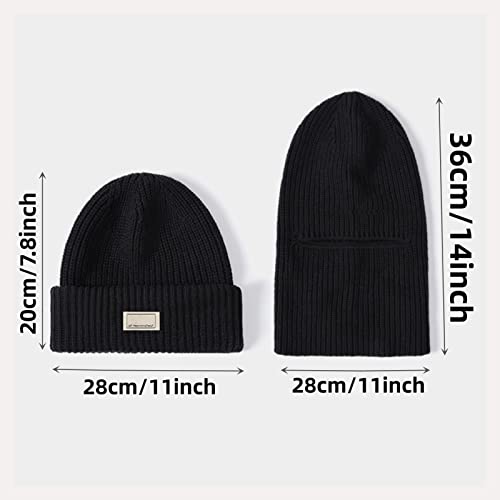 Balaclava Ski Mask Cold Weather Balaclava Mask Warm Face Mask Balaclava and Beanie Hats for Men 2 in 1 Black