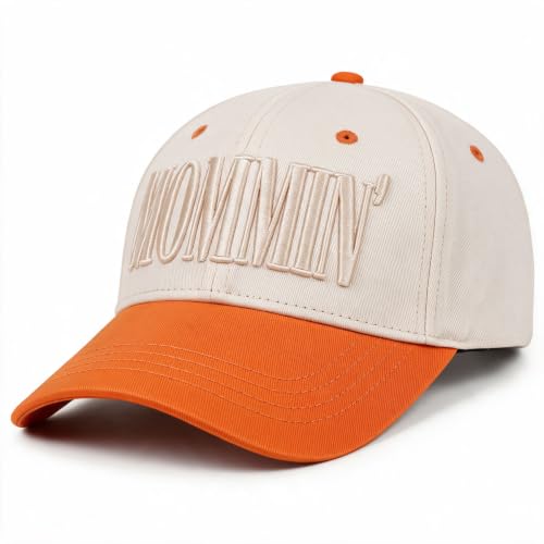 Mommin Trucker Hat for Women, Vintage Two-Tone mom hat with Mommin 3D Embroidery, New Mom Gifts Mothers Day Outfits - color: Orange