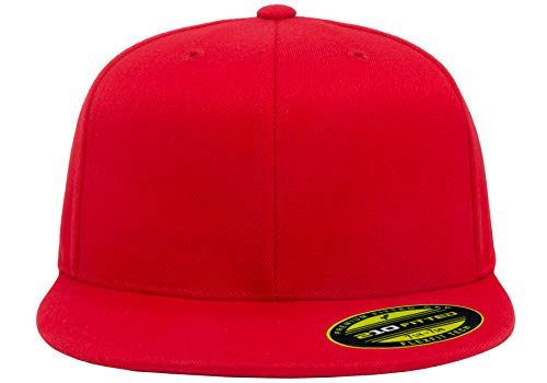 Flexfit Premium 210 Fitted Flat Brim Baseball Hat - color: Red, size: Large-X-Large