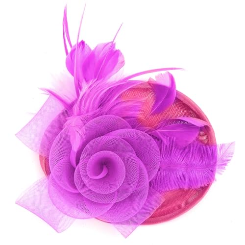 BABEYOND Fascinators Hats for Women Tea Party Mesh Flower Pillbox Derby Hat - color: Hot Pink
