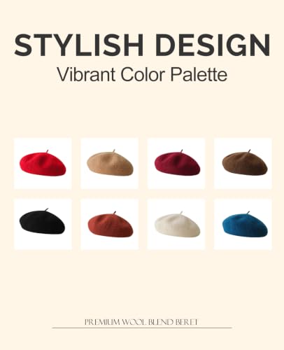 French Beret Hats for Women - Soft Warm Wool Solid Color Beanie Winter Cap - color: Light Pink