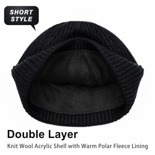 ROYBENS Swag Wool Knit Cuff Short Fisherman Beanie for Men Women Winter Hat - color: 1pcs-black Flower Ash-thick Double Layer