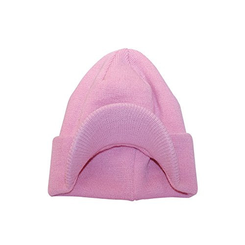 The Vintage Year Visor Beanie Billed Knit Radar Cuff Skull Cap Sports Outdoor Winter Stretch Acrylic One Size Men Women - color: Light Pink
