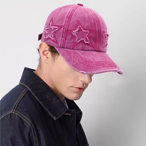 Vintage Washed Distressed Baseball Cap for Women Men Adjustable Sports Hat - color: Rose Red
