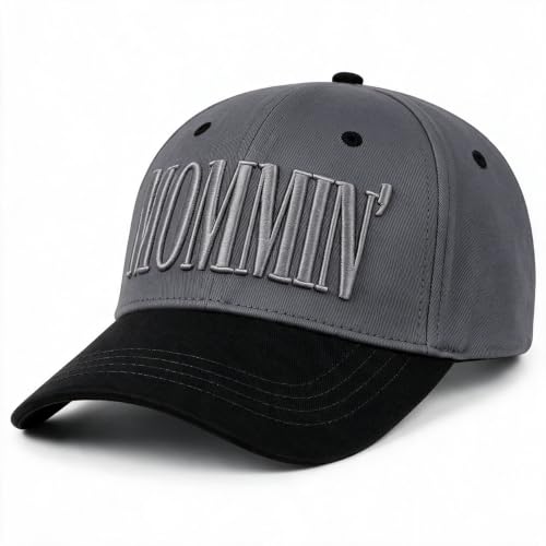 Mommin Trucker Hat for Women, Vintage Two-Tone mom hat with Mommin 3D Embroidery, New Mom Gifts Mothers Day Outfits - color: Black Gray