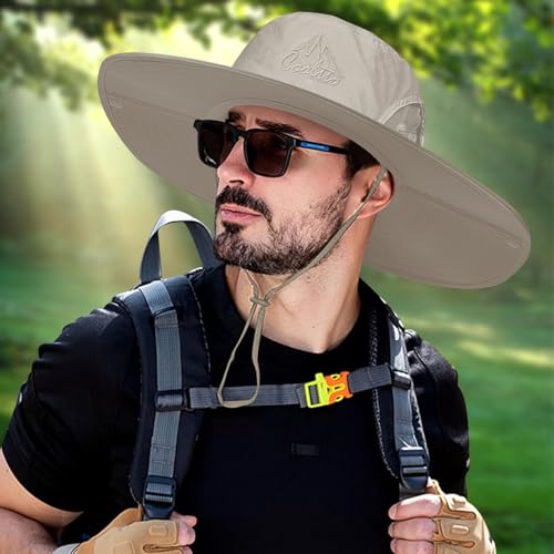 Cooltto L/XL/XXL Wide Brim Sun Hat UPF 50+ UV Protection Boonie Hat - color: Khaki, size: Medium-Large