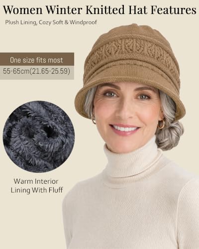 Women Winter Hat Elegant Mature Womens Knit Hat With Brim Warm