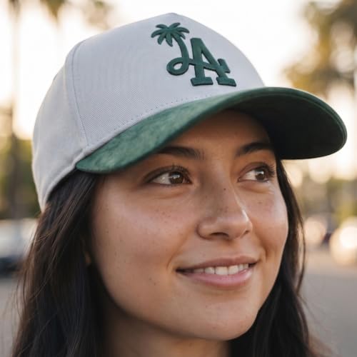 LA Palm Tree Baseball - Premium A-Frame Snapback One Size Fits All Men's and Women's Hat Adjustable Cotton Suede - color: Green