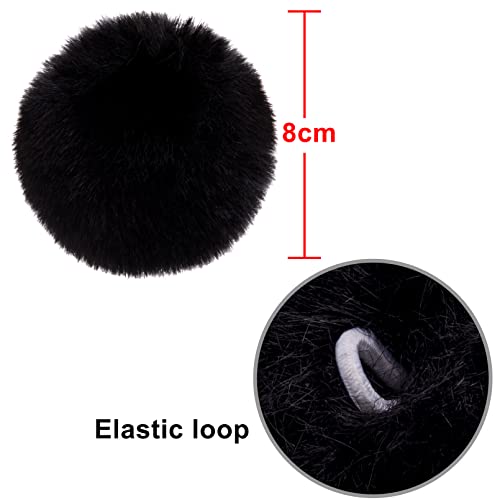 BQTQ 26 Pcs Faux Fur Pom Poms DIY Hat Pompoms with Elastic Loop (Black) - color: Black