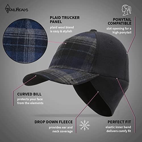 TrailHeads Women's Ponytail Trucker Hat, Running, Hiking & Outdoor Sports - color: Blue Plaid