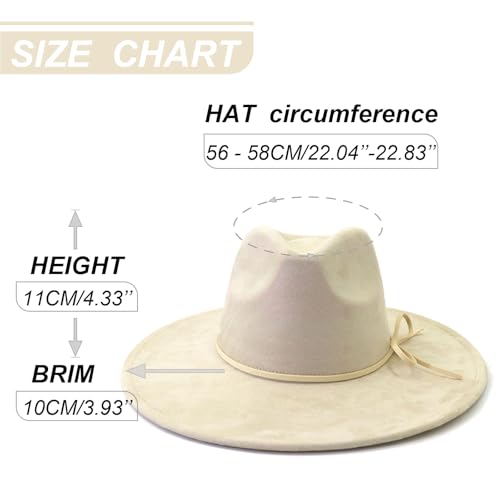 Fedora Hats for Women Man with Big Wide Brim Classic Suede Panama Hat Western Outdoor hat - color: Beige