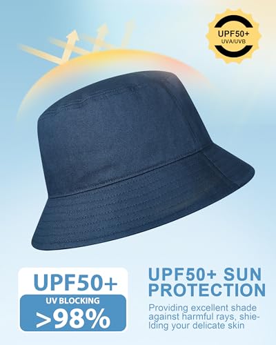 GADIEMKENSD 100% Cotton Bucket Hat - Unisex, UPF 50 Sun Protection, Lightweight, Packable - color: Navy
