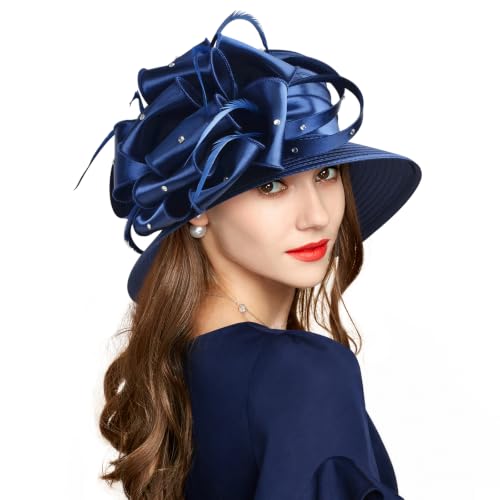 2026 Bucket Hats for Women Ladies Girls, Autumn Winter Fascinator Hat for Derby Kentucky Church Bridal UV Protection - color: A-4585dark Blue