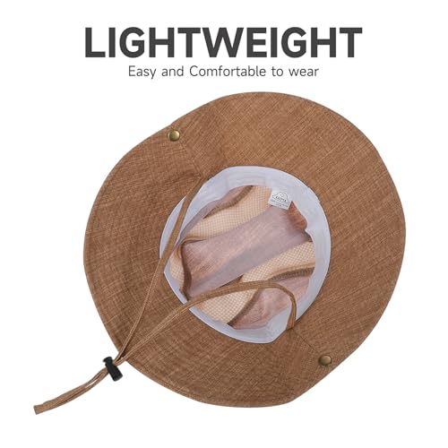 Men’s UV Sun Hat, Breathable Mesh Bucket Hat, Adjustable Chin Strap, Lightweight Foldable Outdoor Fishing Hiking Hat - color: #B32 Brown, size: 6 7/8-7 1/4