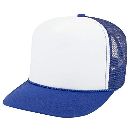 OTTO Polyester Foam Front Youth 5 Panel High Crown Trucker Hat - color: Ryl/Wht/Ryl
