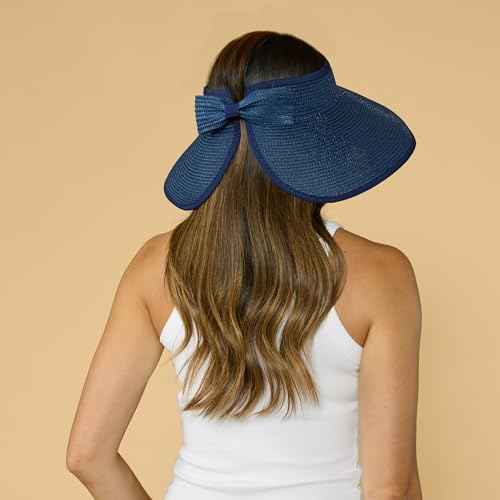 Hadley Wren Womens Packable Sun Visor, Wide Brim, Roll Up Vacation Hat, Wide Brim - color: Navy