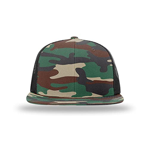 Richardson 511 Wool Blend Flatbill Trucker Snapback Adjustable Cap - color: Green Camo/Black