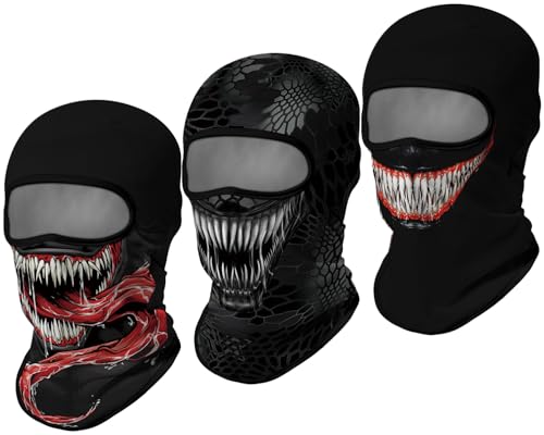 3D Balaclava Ski Mask Outdoor Headwear Mask Ghosts Skull Mask Men Women for Halloween Motorcycle Cycling Full Face Mask - color: Pattern 4 (3pcs)