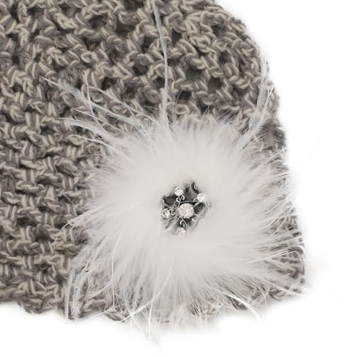 ZLYC Women Crochet Beanie Hat Summer Handmade Knit Decorated Skull Cap - color: Feather White Mixed Gray
