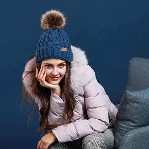 REDESS Women Winter Pompom Beanie Hat with Warm Fleece Lined Thick Slouchy Snow Knit Hat Skull Ski Cap - color: Dark Olive