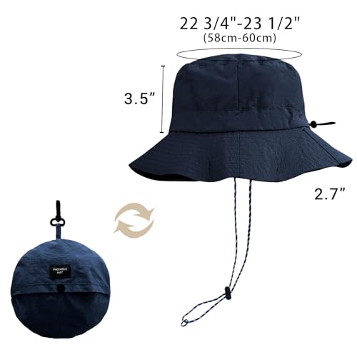 PFFY Packable Sun Bucket Hat for Men Women Outdoor UV Protection Sun Hats - color: Blue (More Loose)