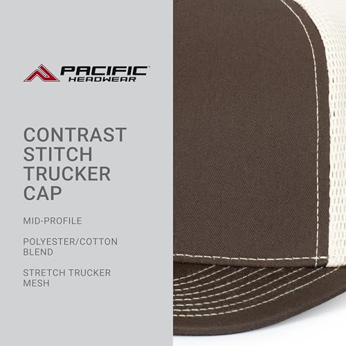 Pacific Headwear Contrast Stitch Trucker Pacflex Snapback Cap - color: Grey Brown/Beige/Grey Brown