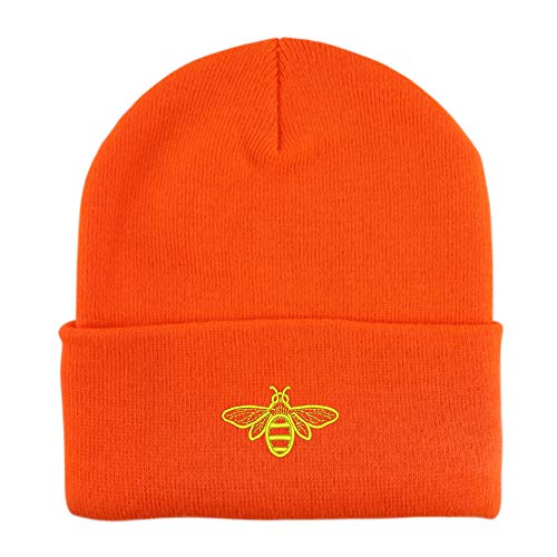 Trendy Apparel Shop Pops Embroidered Winter Long Cuff Beanie - color: Neon Orange