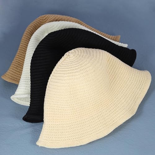 MILAKOO Crochet Bucket Hat Knit Braided Floppy Soild Color Cap for Women Foldable Sun Bowler Hat - color: A3: Brown