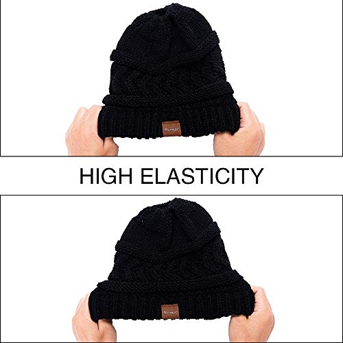 Rosoz 2 Pack Ponytail Beanie for Women,Winter Warm Beanie Tail Soft Stretch Cable Knit Messy High Bun Hat - color: 1pack-black
