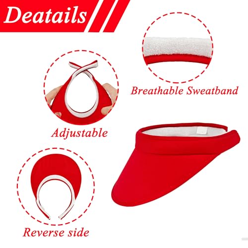 2 Pack Sun Visor Hats Women Men Clip On Wide Brim Visors Hat Outdoor Sports Golf Beach Travel Tennis Caps - color: Black,red