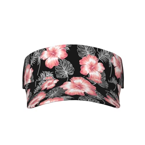 Sports Sun Visor Hats-Adjustable Visor Cap-for Women and Men-for Running, Tennis, Golf - color: Black Flower Pink Cute Palm Tree Leaf