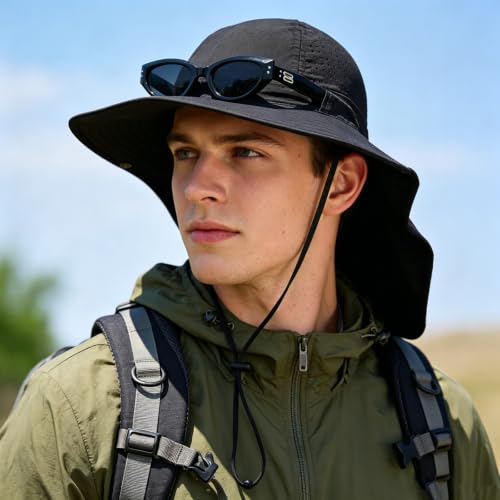 2Pack Sun Hat for Men Women with Neck Flap - color: 2pcs-black&gray