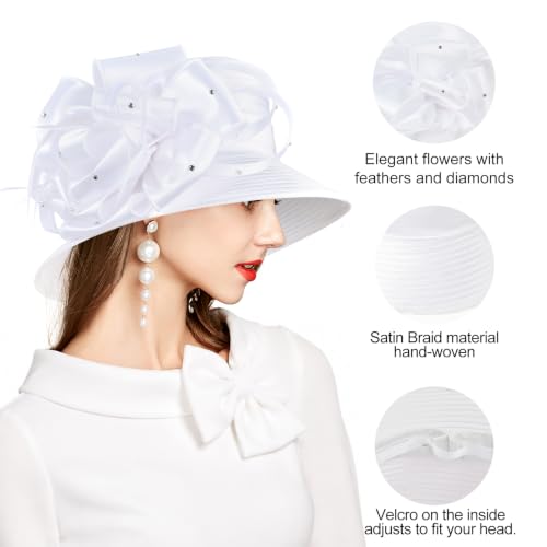 2026 Bucket Hats for Women Ladies Girls, Autumn Winter Fascinator Hat for Derby Kentucky Church Bridal UV Protection - color: A-4585white