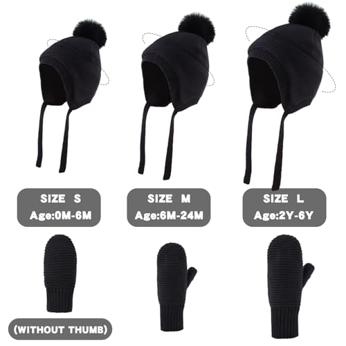 JANGANNSA Basic Winter Baby Beanie Gloves Boy Girl Knitted Kids Hat Mitten - color: Black(hat+gloves)no Thumb, size: 0-6 Months