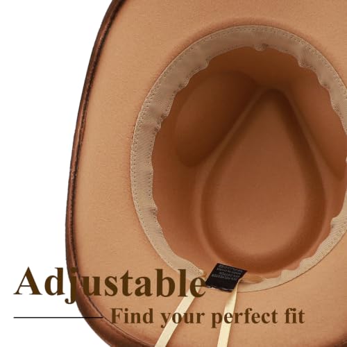 Western Cowboy Hat for Men Cowgirl Hat for Women Unisex Wide Brim Felt Fedora Hats Classic Cowboy Hats - color: Khaki-coffee