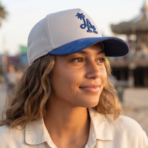 LA Palm Tree Baseball - Premium A-Frame Snapback One Size Fits All Men's and Women's Hat Adjustable Cotton Suede - color: Blue