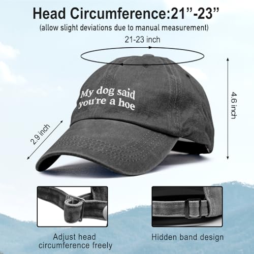 Dog Lover Embroidery Adjustable Classic Washed Distressed Baseball Cap, Dog Lover Cap Gifts for Owner - color: Washed Black