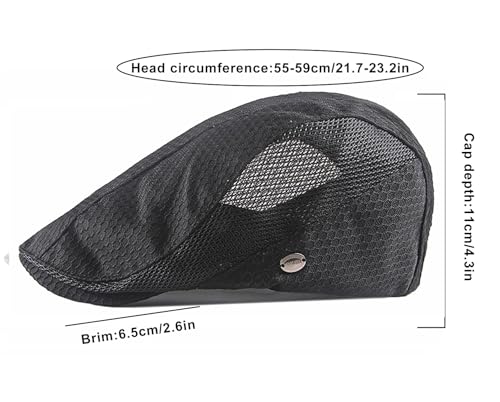 Mesh Cap Breathable Summer Newsboy Hat Adjustable Beret Ivy Cap Irish Cabbie Driving Fishing Hats - color: Black