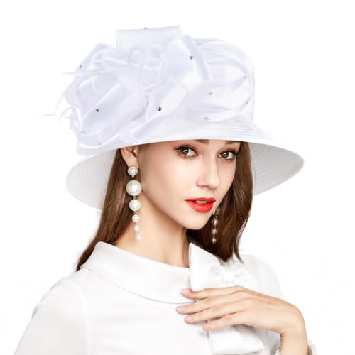 2026 Bucket Hats for Women Ladies Girls, Autumn Winter Fascinator Hat for Derby Kentucky Church Bridal UV Protection - color: A-4585white