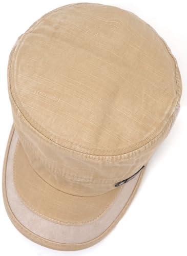 Men Flat Top Hat Cadet Army Cap Twill Cotton Baseball Military Cap - color: F - Beige