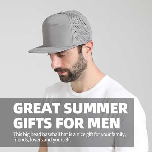 Oversize XXL Blank Flatbill Mesh Snapback Cap for Big Head 23.6"-25.6" Extra Large 6 Panel Camper Style Hat Baseball Cap - color: A - Light Grey